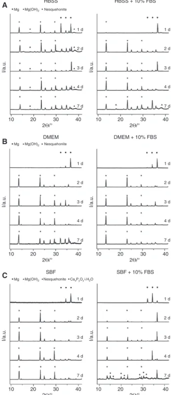 Figure 7: XRD patterns obtained from samples immersed without  proteins (left) and with proteins (right) in the respective solutions.