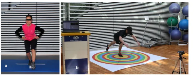 Fig.  1   a Single-leg squat to evaluate the dynamic stability of the lower limb, b Star Excursion Balance Test(SEBT) to evaluate the limb stability  while reaching the maximum distance around with the other leg