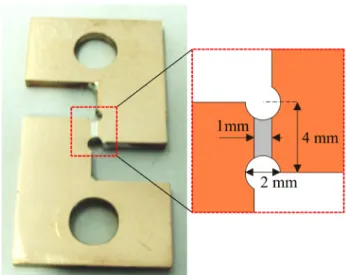 Fig. 3. Single lap shear specimen geometry employed for the characterization of deformation behavior of b-tin and SAC solder joint at different ageing conditions.