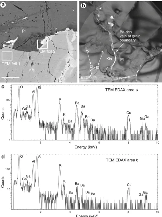 Fig. 3 TEM images and analyses. a Back-scattered electron location map, scale bar 50 lm