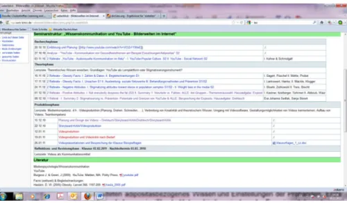 Fig. 3 The course wiki providing for course information and literature and displaying the course structure