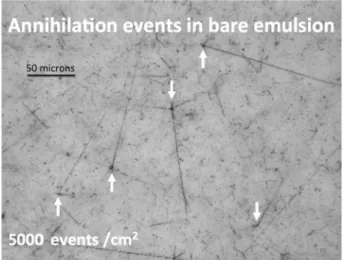 Fig. 4 Annihilation events in the vertex detector with nuclear emulsions