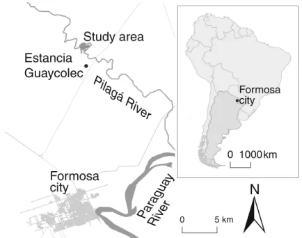 Fig. 1 Location of the study area in Estancia Guaycolec ranch in Formosa Province, Argentina.