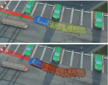 Figure 5: Navigation in the presence of localization errors in lateral direction (top, 1 m) and orientation (bottom, 7 °).