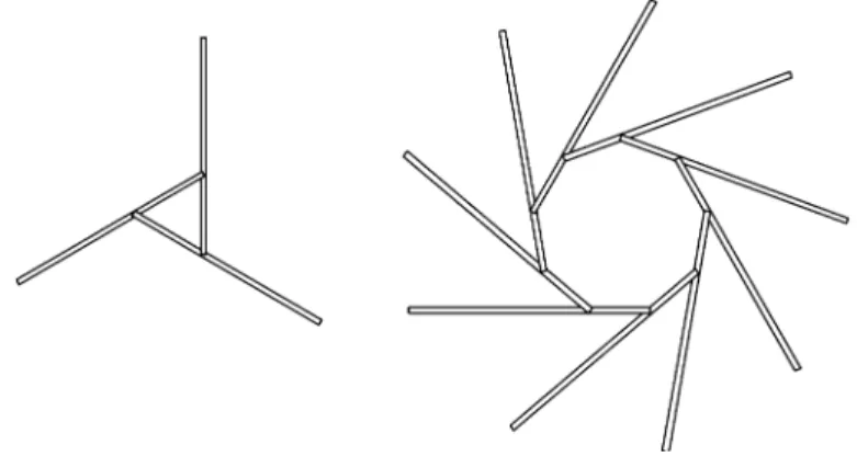 Fig. 1 Forms of reciprocal structures. Left rightward fan, right leftward fan