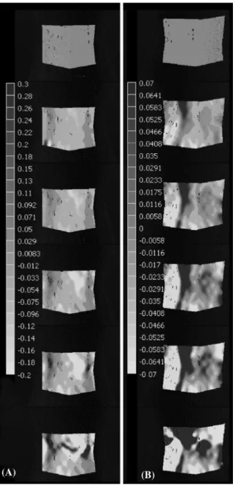 Fig. 7 Development of strain measured with a 3D DIC system, exemplary shown for two samples of geometry D; a sample in Fig