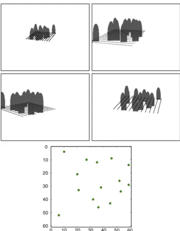 Fig. 3 Demonstration of a densely populated synthetic scene: k = 15 synthetic half-rectangular-half-elliptical objects are randomly  dis-tributed on N = 60 × 60 grid points