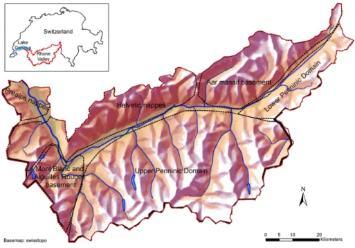 Fig. 1 The study area: Swiss Rhone Valley and its main tectonic units