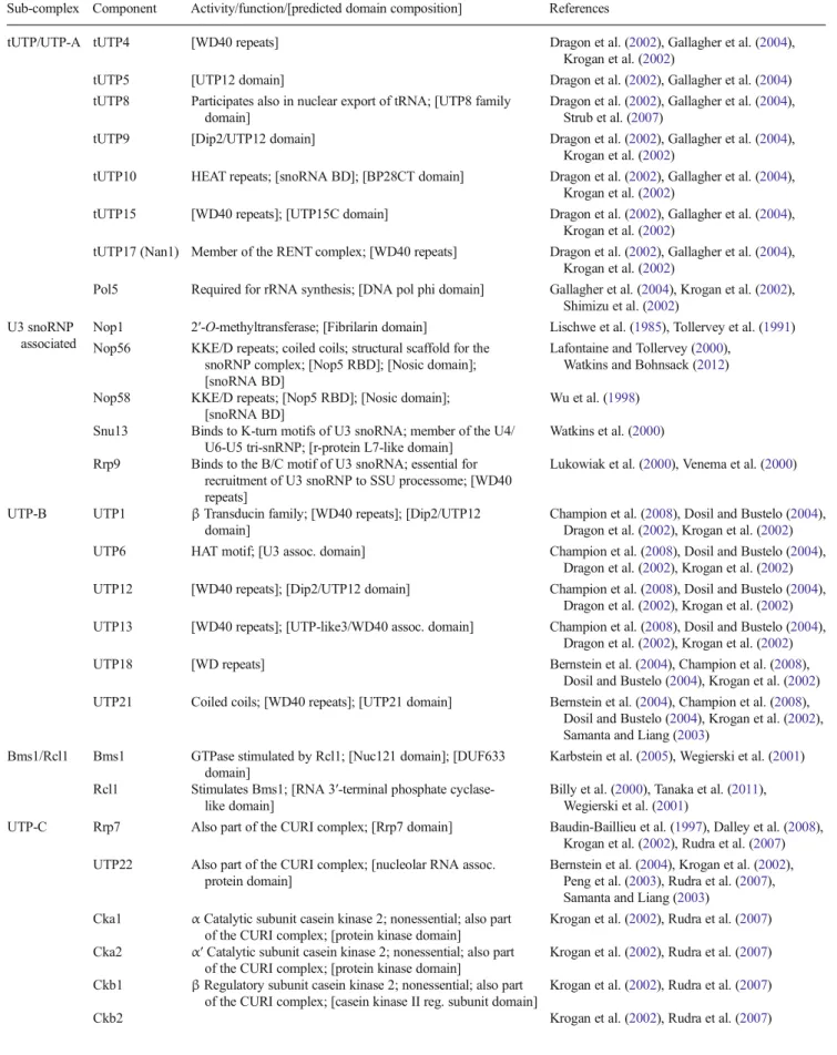Table 1 Composition of sub-complexes within the earliest ribosome precursor, the 90S. The domain identification was performed using the online tool Pfam, as described by Punta et al