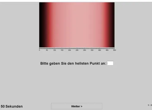 Fig. 1 Screenshot of the stimulus and the open-ended question on the location of the brightest line