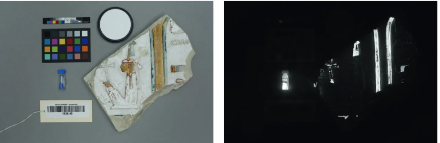 Fig. J1: Comparison of regular photography and VIL imaging of an Egyptian relief (YUAG 1936.45)