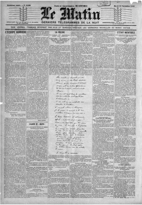 Abb. 3: Titelseite von „Le Matin“, 10. November 1896, 1.