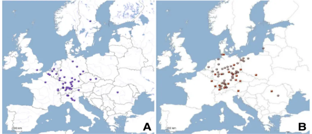 Fig. 3 Documentary evidence on low levels of rivers and lakes (a) and wild-, forest- (squares) and settlement fires (circles) (b) during the drought and heat wave in 1540