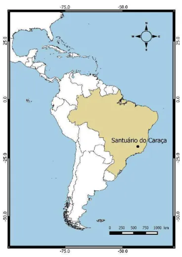 Figure 2.1 Location of the field site in Brazil by  Geoffrey Mesbahi. Coordinate system: WGS84,  base map from thematicmapping.org (Sandvik 2018), used with permission 