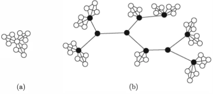 Fig. 3.  (a)  The graph Ho.  (b)  An example of a graph in T;  the bold vertices belong to  the  base  tree