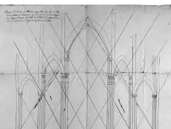 Fig. 8 – Sezione trasversale del Duomo di Milano con l’applicazione del sistema ad triangulum