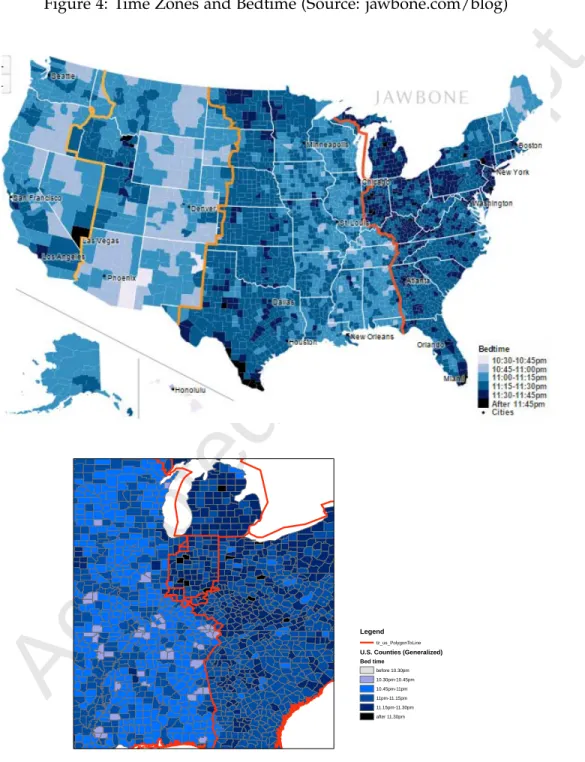 Figure 4: Time Zones and Bedtime (Source: jawbone.com/blog)