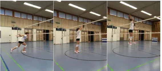 Abbildung 1. Die Volleyballspielerin führt einen Angriff ohne Ball aus, um sich auf den Bewegungsablauf zu  fokussieren.