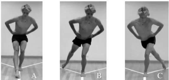 Figure 1 : Les trois directions du Star Excursion Balance Test, si nous testons la jambe  gauche (Gribble et al., 2012) 