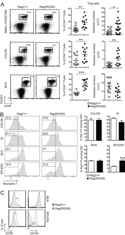 Figure 3.  Phenotype of T reg cells in Rag2 R229Q  mice.  