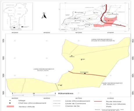 Figure 1 : Limite administrative de l’arrondissement de Togoudo