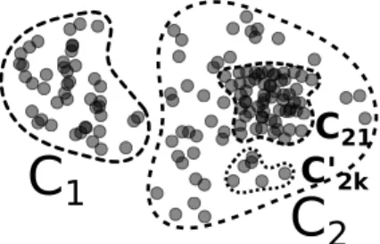 Fig. 3. C 1 , C 2 and C 21 are representative clusters at various scales, C 2k 0 -like clusters are filtered out.