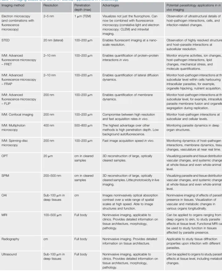 Table 1. Imaging Scales and Current/Potential Applications in Parasitology