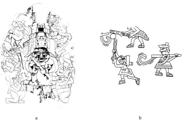 Fig. 5 A comparison of figures from La Venta Stela 2 and Tepantitla Mural 2, Teotihuacan.