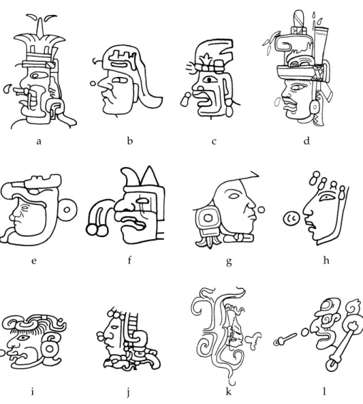 Fig. 9 Breath elements in ancient Mesoamerican art. (a) Olmec Maize God with a tearlike breath device (after Medellín Zenil 1971: no