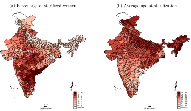Figure 1: Characteristics of sterilization by district (a) Percentage of sterilized women