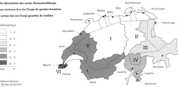 FIGURE 2 Les secteurs de six Corps de gardes-frontière 
