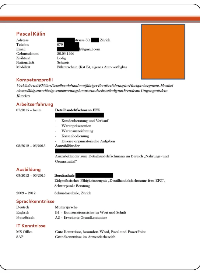 Figure 1: Example of CV and the cover letter of the Swiss-origin candidate  