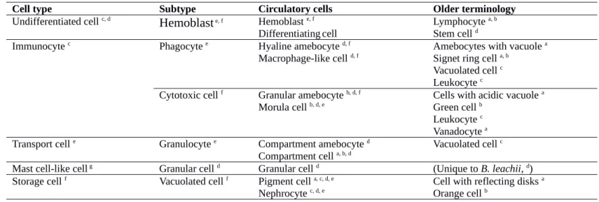Table 1. Summary of cell types present in the Botrylloides leachii circulatory system.