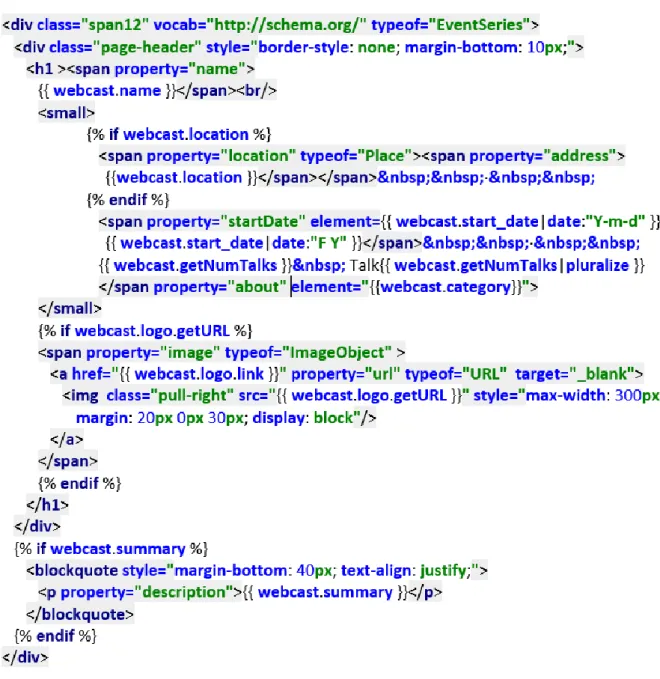 Figure 12 : Section de la page HTML webcast où le RDFa a été implémenté (données de l’auteur) 