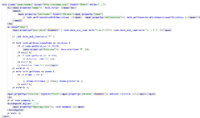 Figure 17 : Section de la page HTML talk où le RDFa a été implémenté (données de l’auteur) 