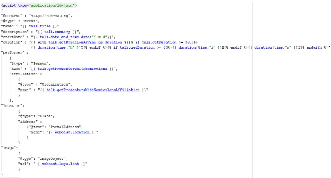 Figure 19 : Script JSON-LD implémenté dans la page HTML talk (données de l’auteur) 