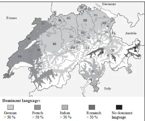 Figure 1.  Resident population according to main language (language of best  command): national languages by communes in 2000 