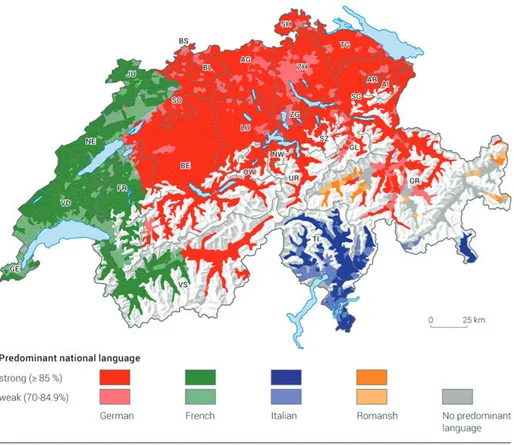 Figure   1: Swiss national languages spoken in local communities, 2000