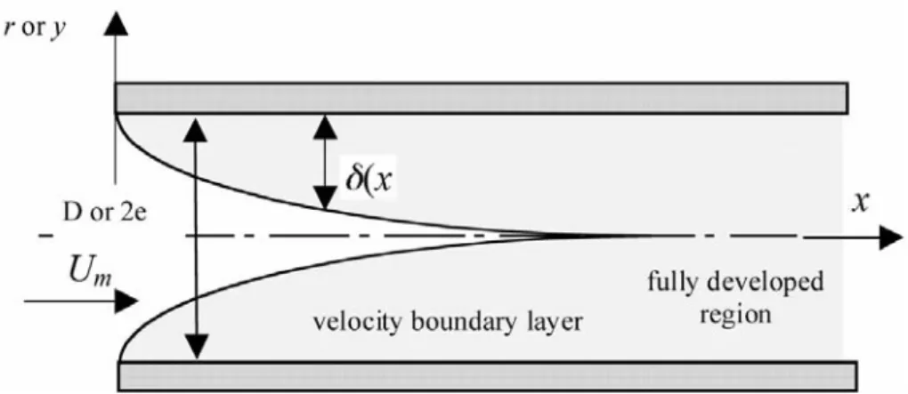 Figure 2.1. Different regions in a duct flow 