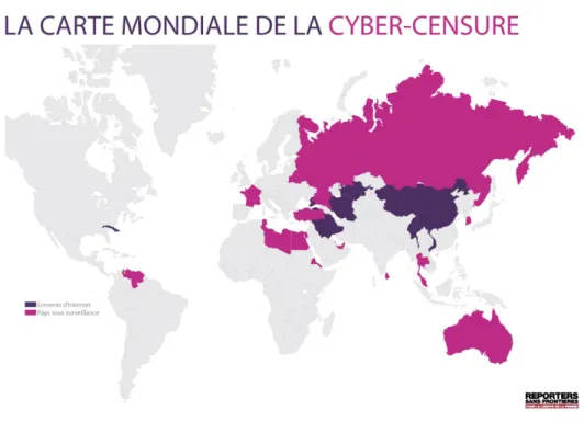 Figure 4 : Carte mondiale représentant les ennemis d’internet 