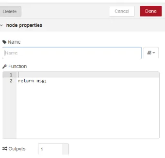 Figure 8 : Exemple de node function avec multiple outputsPar défaut, un node function ne fait que renvoyer le messager d’entrée vers sa sortie : 