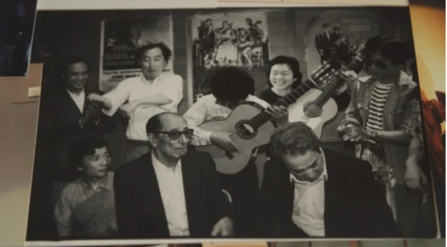 Figure 5 Peña Flamenca de Tokyo années 1980 avec Rafael Romero (chanteur), Perico del Lunar  (guitariste), Jiro Hamada (actuel président ANIF), Enrique Sakai (guitariste)   52