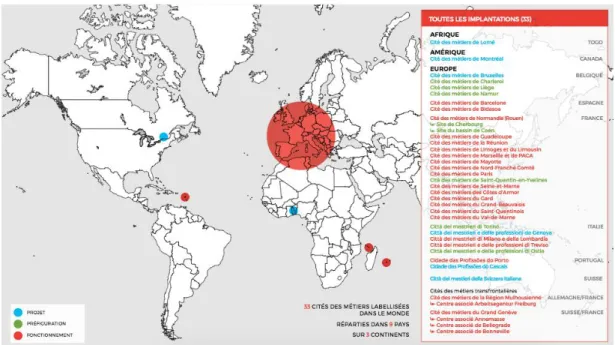 Figure 4 : Implantation des Cités des métiers dans le monde 