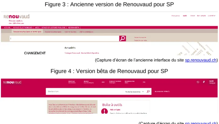 Figure 3 : Ancienne version de Renouvaud pour SP 