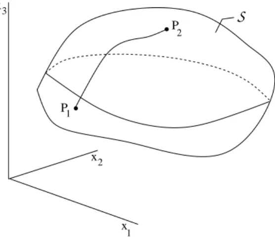 Figure 1.4: Geodesic curves and the associated variational problem to study is here