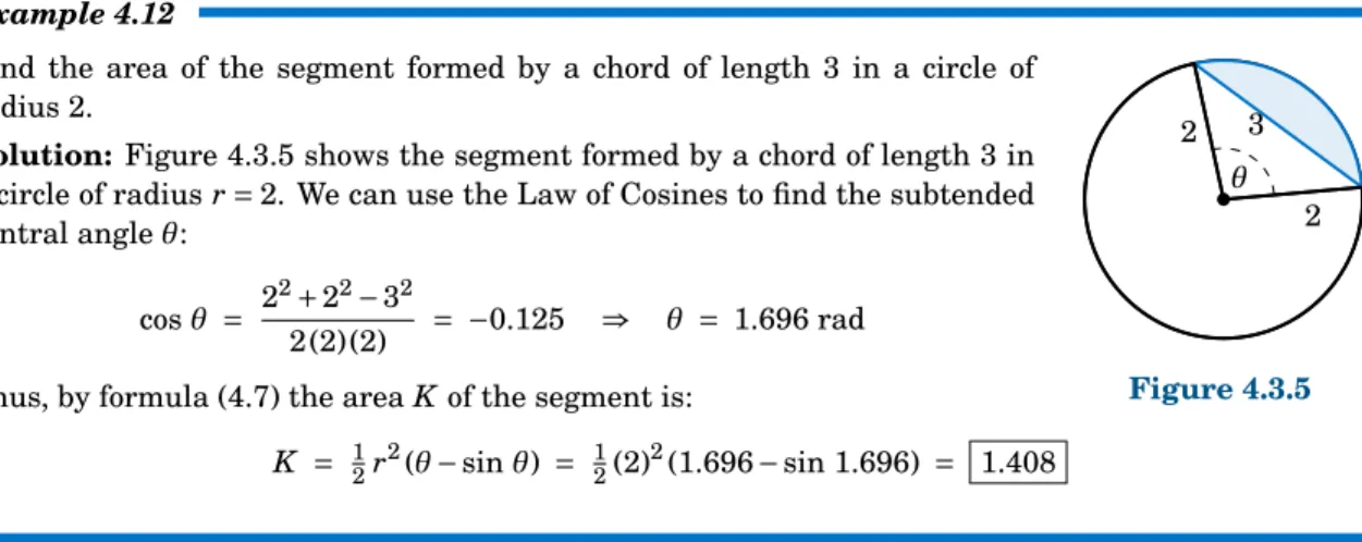 Figure 4.3.5Find the area of the segment formed by a chord of length 3 in a circle of