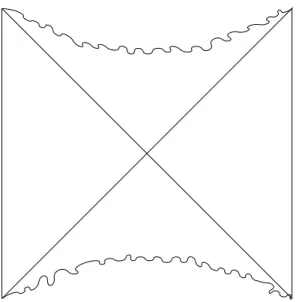 Figure 10: Penrose diagram of Kruskal-extended AdS Schwarzschild black hole. One interesting fact is that the conformal structure forces the singularity to be bowed in
