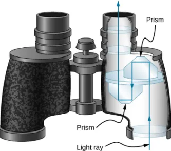 Figure 1.18 These binoculars employ corner reflectors (prisms) with total internal reflection to get light to the observer’s eyes.