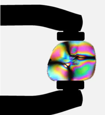 Figure 1.44 Optical stress analysis of a plastic lens placed between crossed polarizers