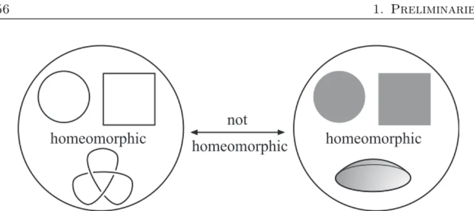 Figure 1.9: Examples of homeomorphic and non-homeomorphic topological spaces.